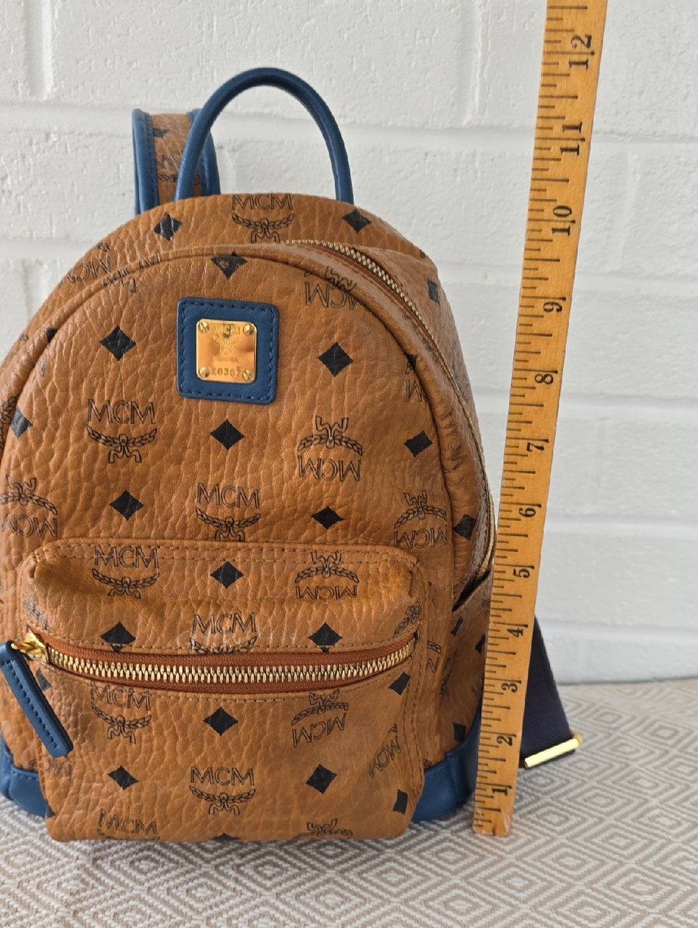 MCM Visetos Monogram Mini Stark Backpack Cognac Blue - Picture 14 of 16